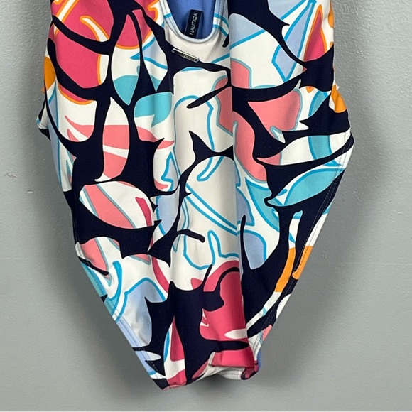 Nautica multi color tropical print crossback 1 pc. modest swimsuit, large. - Picture 6 of 13